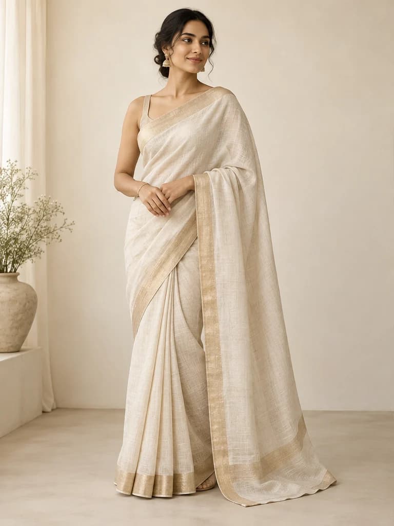 Pearl, a ivory Linen saree